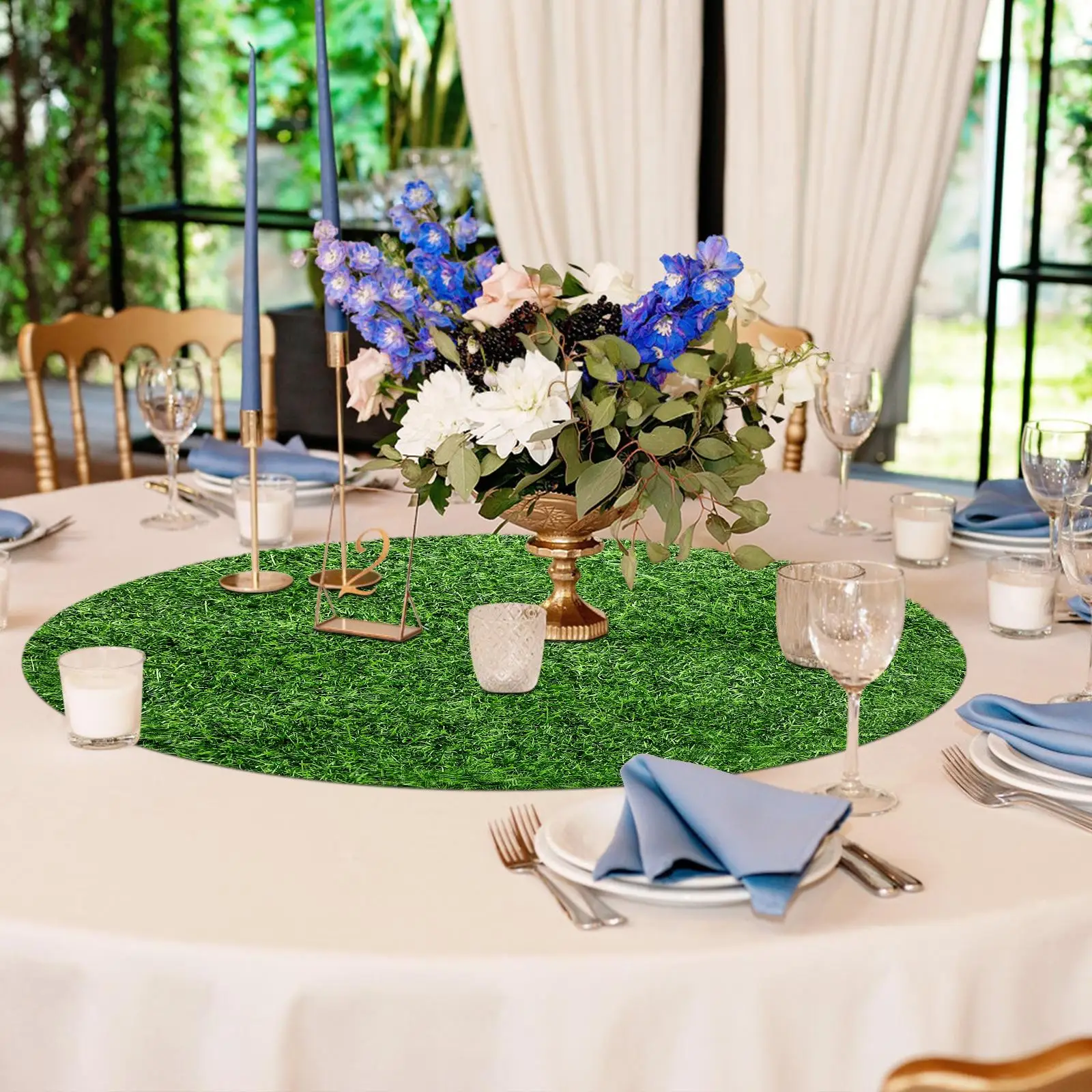 Round 50CM PVC Grass Table Runner Simulated Mat Decor Turf for Banquet Dining Kitchen Outdoor Party Wedding Tablecloth Placemats