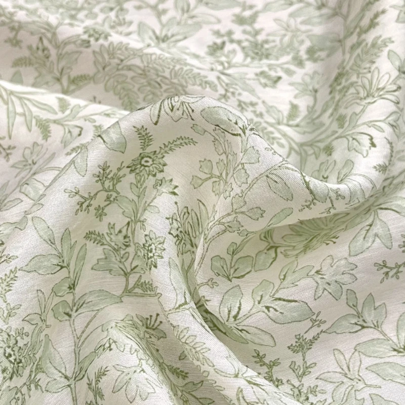 

Luxury Lyocell Linen Fabric Sage Green Antique Floral Sheer Hanfu DIY Gown Dress Handmade