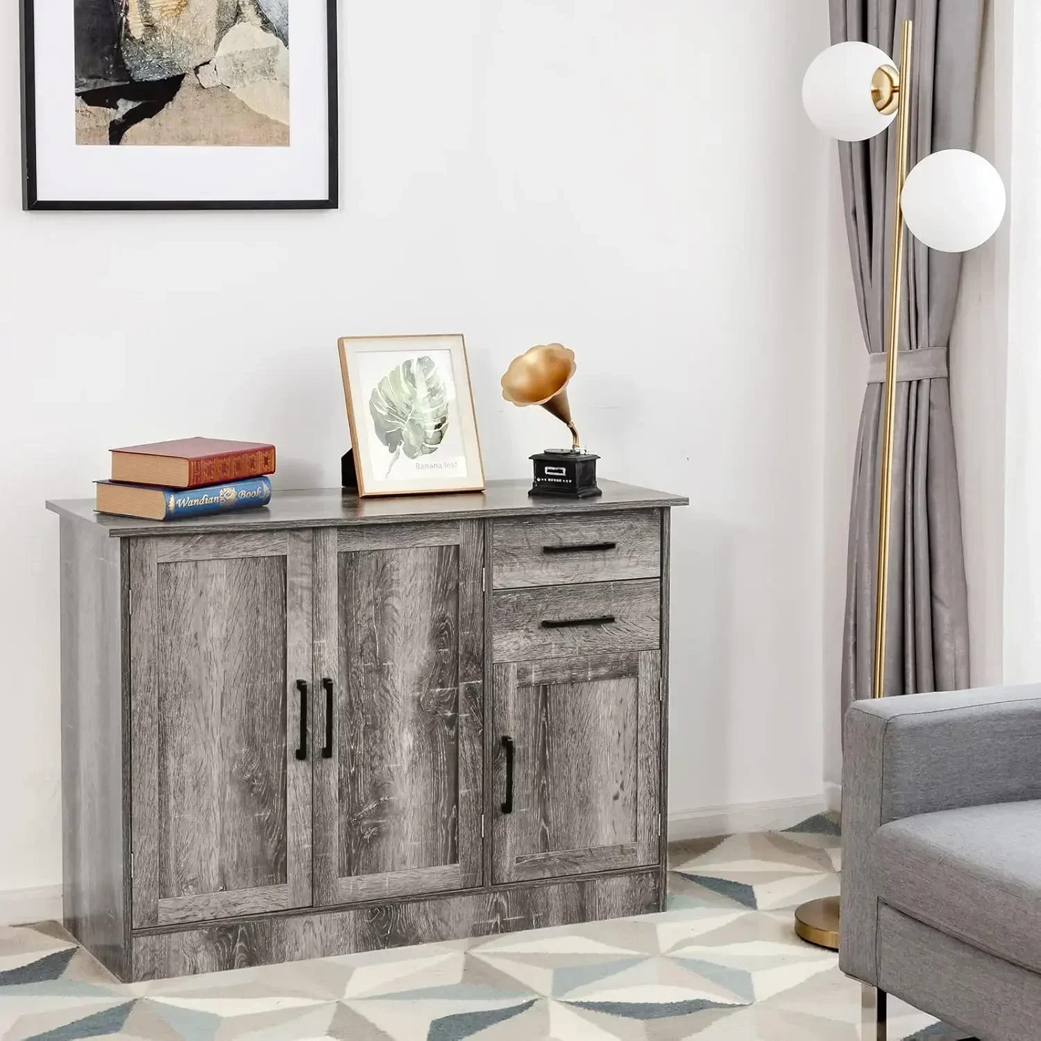 Buffet Server Sideboard Storage Cabinet Console Table Utensils Organizer Kitchen Dining Room Furniture, Entryway Cupboard with 2
