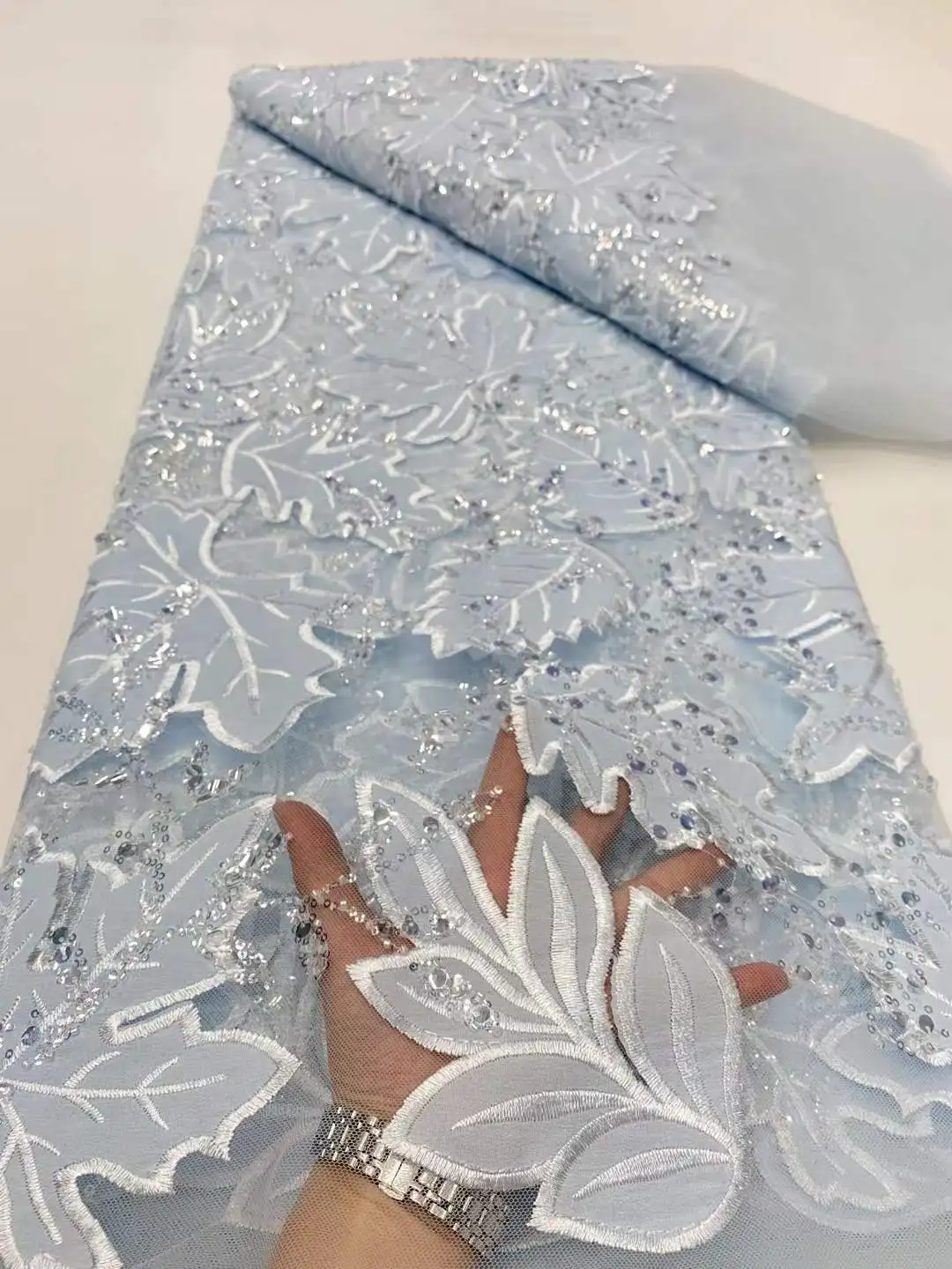 Luxury African Nigerian Groom Sequins Beads Lace Fabric 2025 High Quality French Tulle Lace Fabric For Bridal Dress