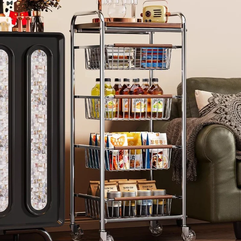 Narrow Carts for Snack Storage, Home Kitchen Shelves, Living Room, Mobile Floor Multi-layer Storage Shelves Showcase Furniture