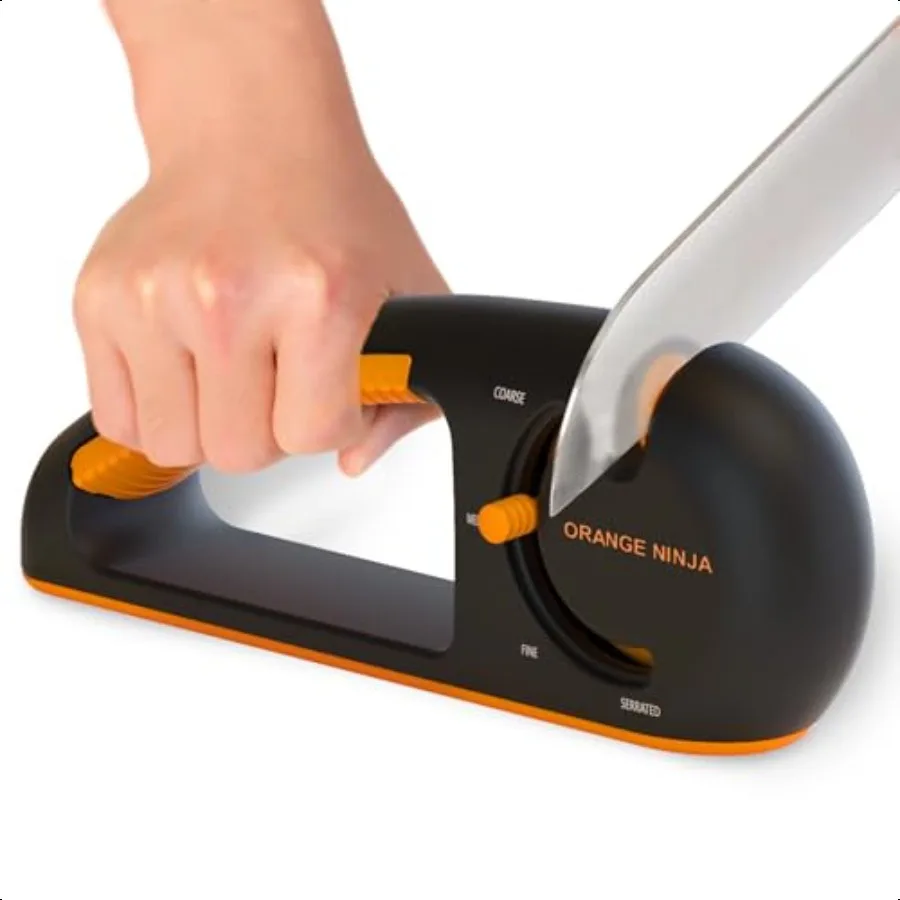 

Orange Ninja 4Stage Knife Sharpener Serrated Knife Sharpener Repairs Sharpens Polishes Blades with Ergonomic NonSlip Grip by