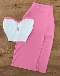 Women's Sexy Bandeau Top & Split Hip Wrap Skirt Set Female Casual Clothing New Fashion Womens Outfits Two Piece Sets
