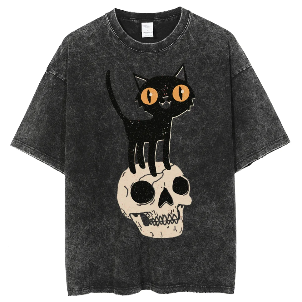 Women's Short Sleeve Horror Undead Skull Pattern T Shirt Harajuku Fun Pullover 2024 New Fashion Horror Skull Graphic Top Tees