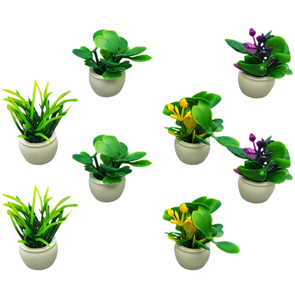 8 Pcs House Mini Plant Model Small Floral Bush Landscaping Potted Plants Decor Home Miniature Decorations Artificial