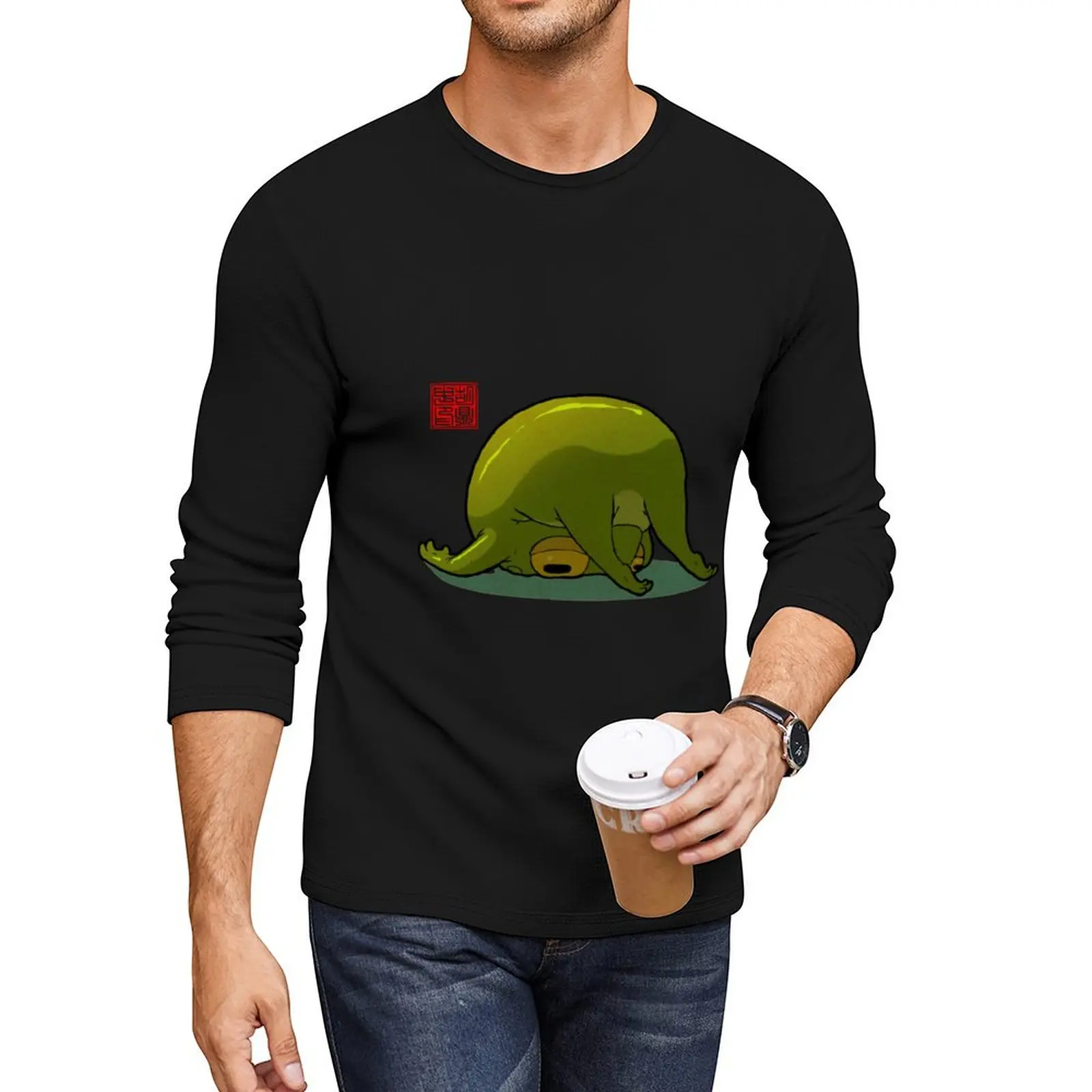 

Monday Mood Yoga Frog Folded Long T-Shirt Anime t-shirt graphics t shirt anime clothes mens champion t shirts