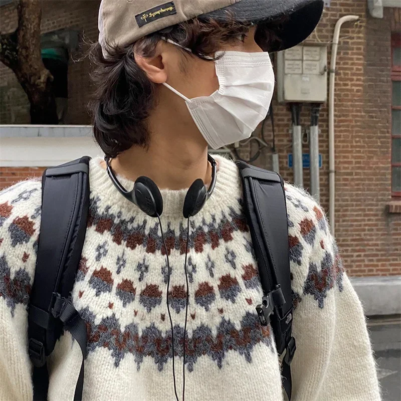 Men's Vintage Fair Isle Knit Pullover Sweater