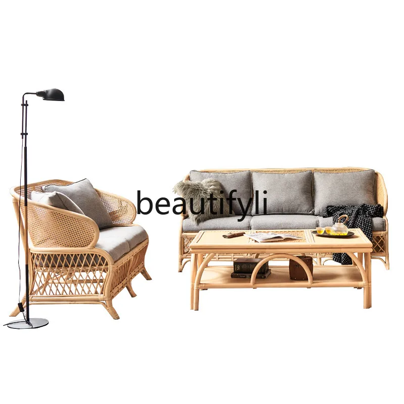 

Rattan sofa home South East Asia living room recliner rural balcony coffee table combination bed and breakfast furniture