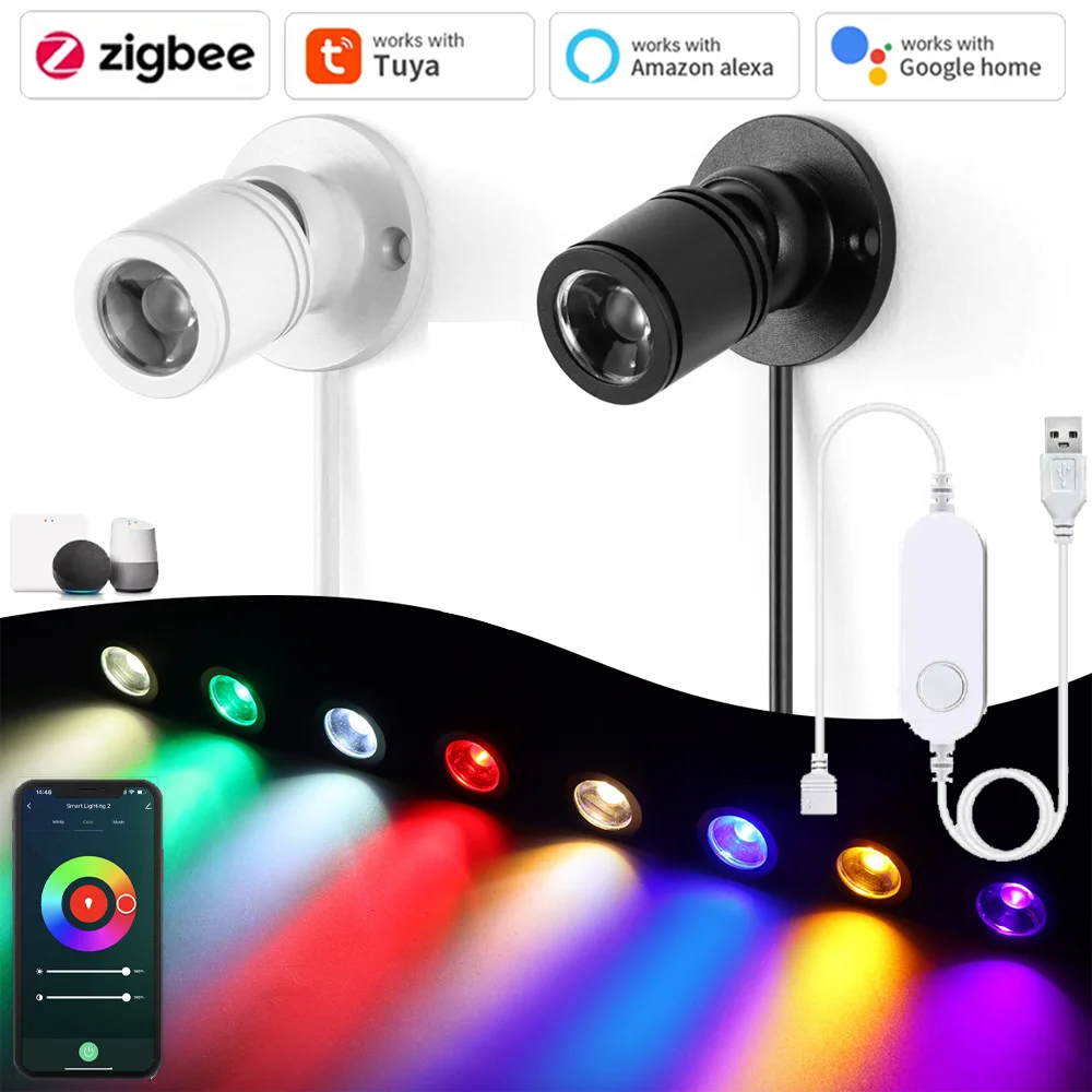 Zigbee Surface Mounted USB 5V LED Spot Light Rotatable Dimmable Ceiling Lamp Jewelry Showcase Counter Cabinet Shelf Spotlight