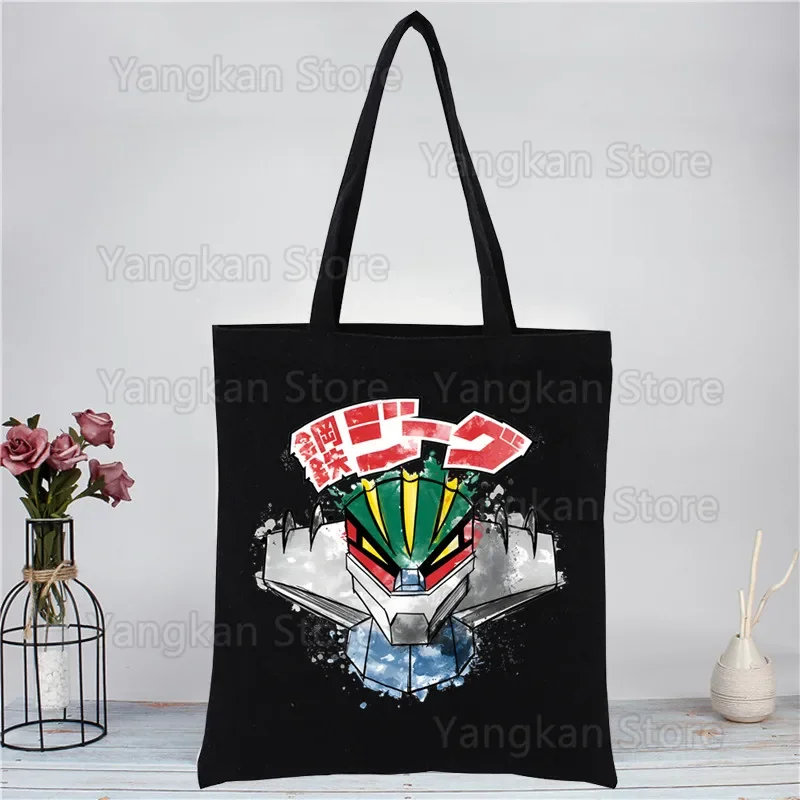 Kotetsu Jeeg روبوت أنيمي أسود بسيط المرأة حزمة أنيقة حقيبة قماش قنب حقائب اليد حقائب كتف حقيبة يد الفتيات التسوق عادية