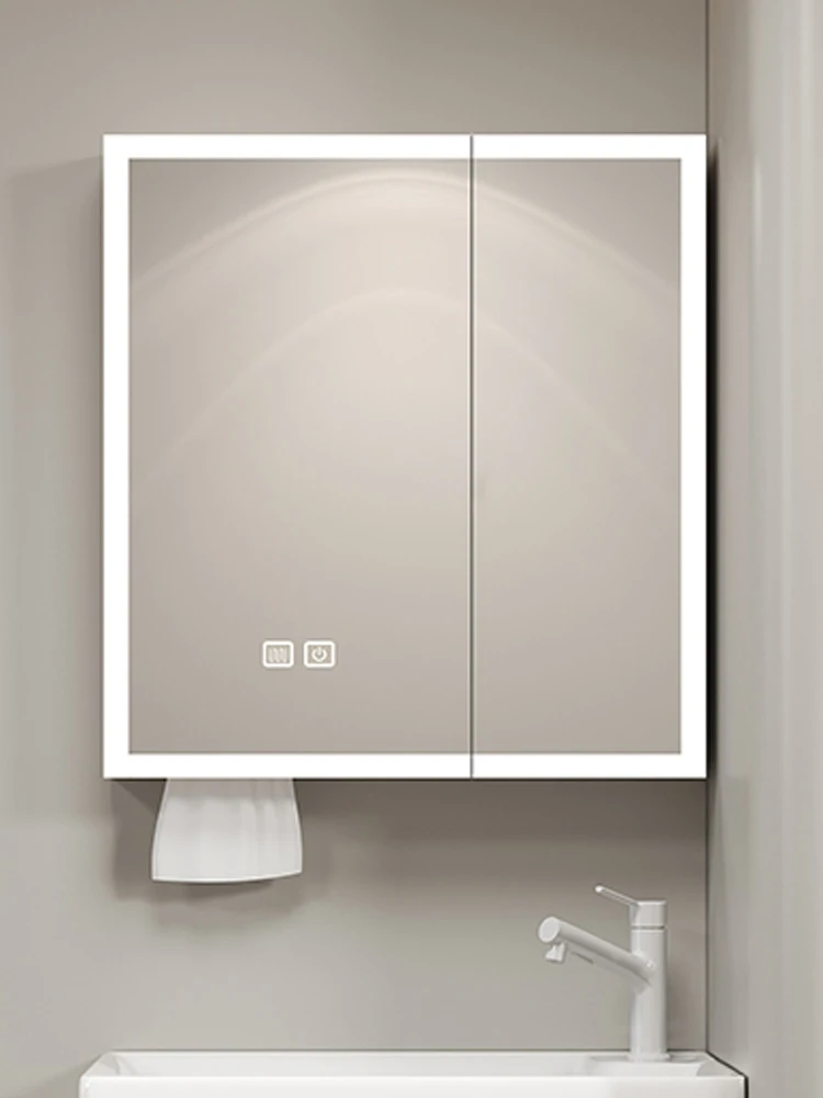 Bathroom mirror cabinet separate intelligent anti-fog space aluminum arc beauty storage wall-mounted led mirror