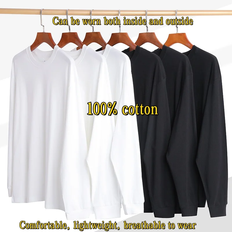 Cross-Border Heavyweight Men's Pure Cotton Sweatshirt, Ribbed Long-Sleeve T-Shirt