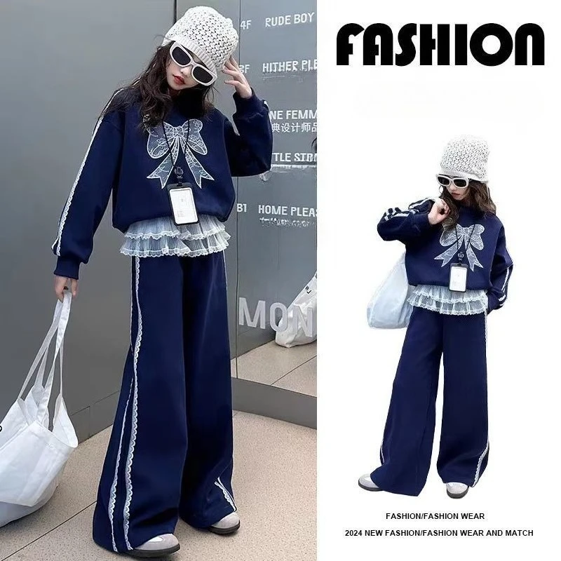 

Lace Top & Pants 2-Piece Set Sweatshirt Girls' Autumn Winter Clothes 11 12 Years Elementary Girl Girl's Sets Girls's Two Skirt