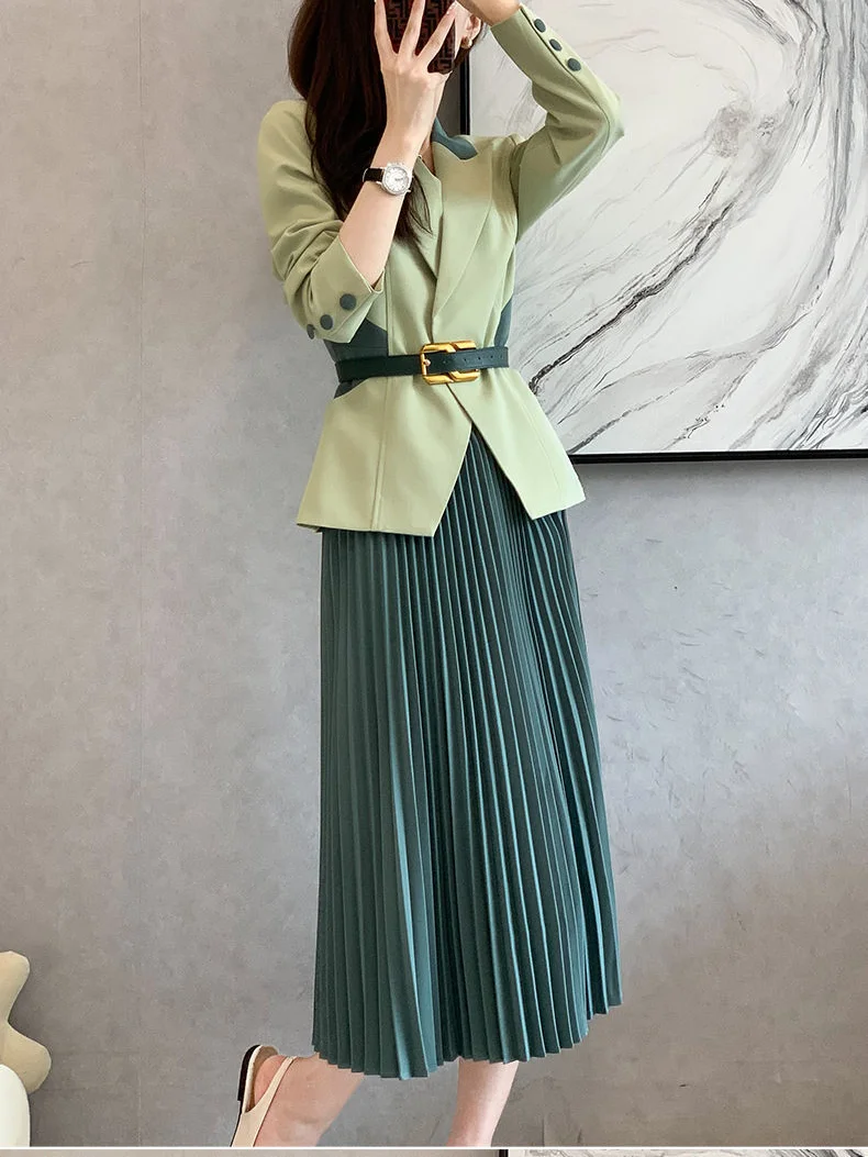 Female Outfits Trend 2024 Skirt Midi Suits Office Women\'s Two Piece Set Long Sleeve Korea Clothing Korean Style Luxury Festival