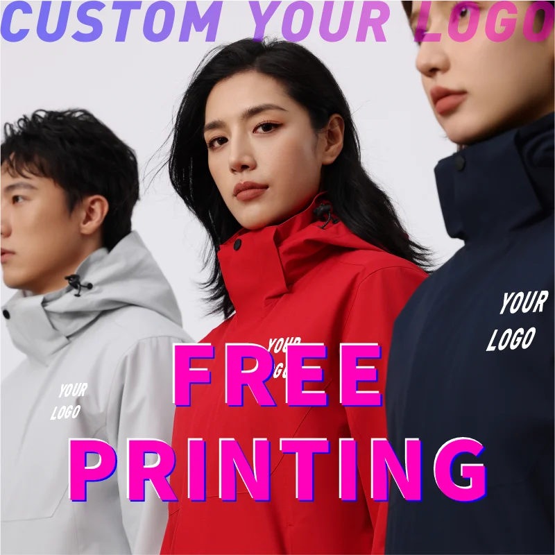 custom logo free print diy image Winter 3in1 Warm detachable Jacket Sportwear Camping Coat Waterproof Outdoor Jacket Windbreaker