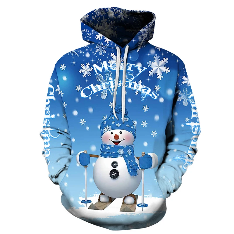 

New Snowman Floral Print Men's Hoodie Independent Station Cross-Border Polyester Fiber Spring Autumn Wear Christmas Sweatshirt