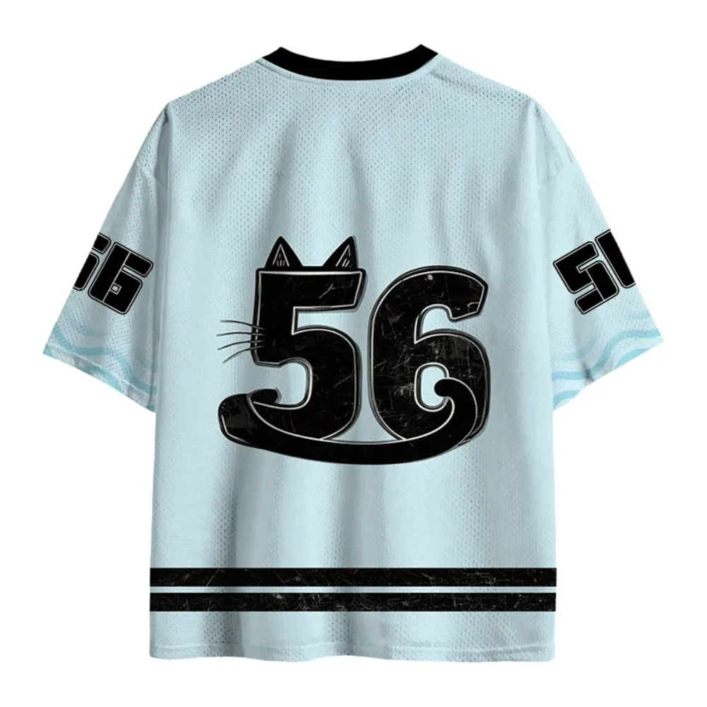 Men Women Fun Cartoon Cat Animal Graphic V‑neck Short Sleeve Y2K Streetwear Casual T‑Shirt Trendy Top