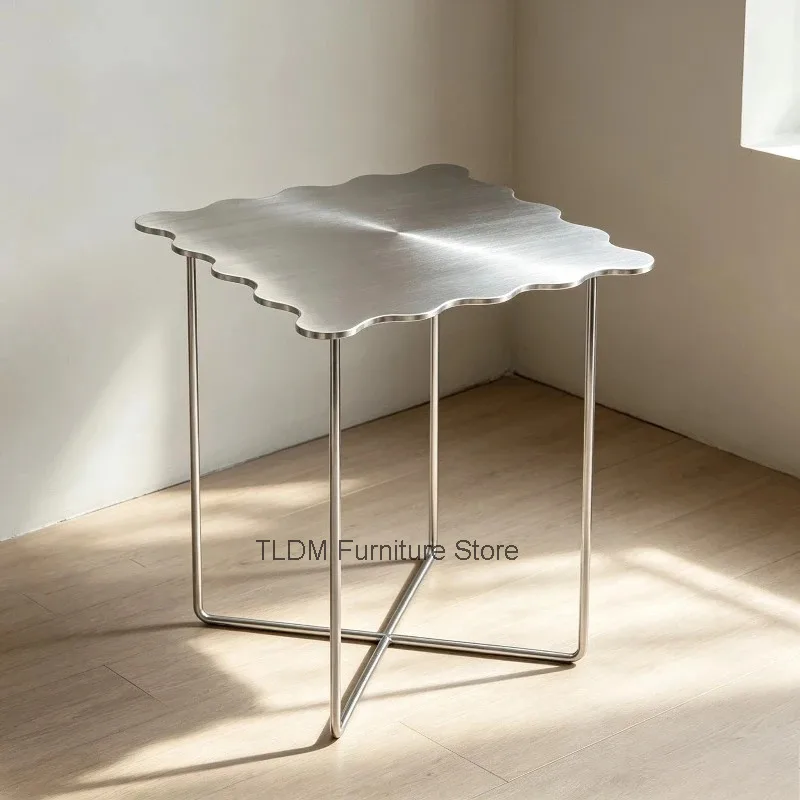 Minimalist Aesthetic Table Cloud Wavy Saving Edge Silver Space Stainless Steel Living Side Room Sofa Corner Decor End Table