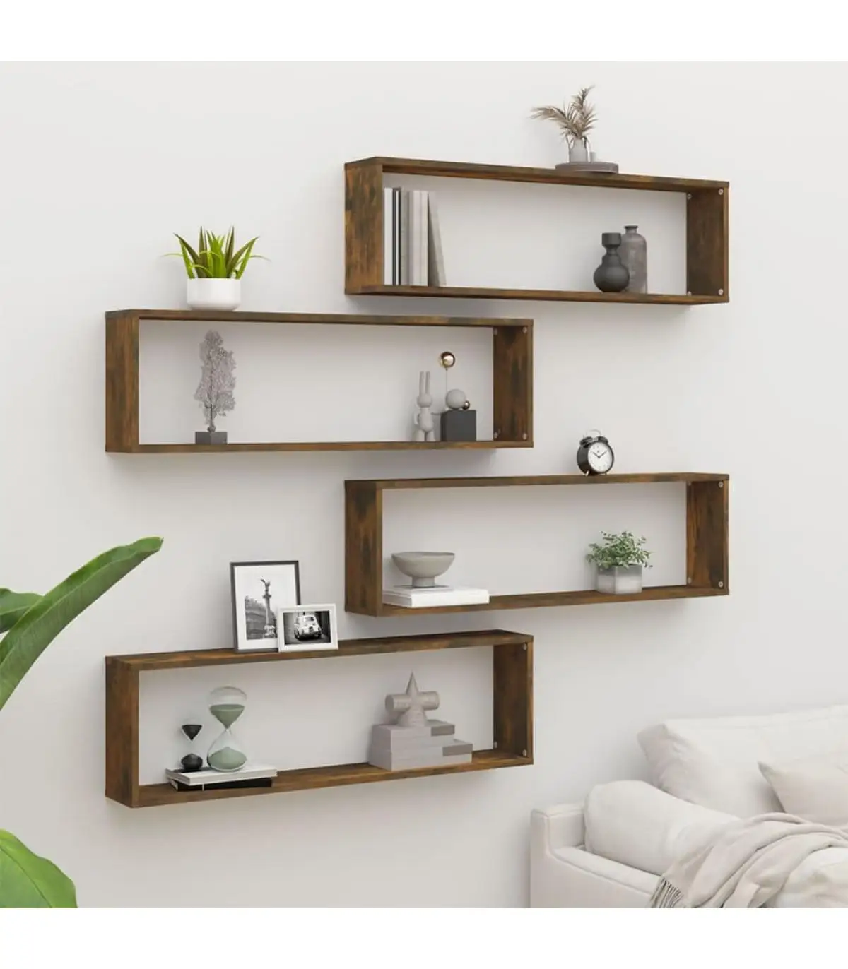 4 Pcz Wooden Wooden Oak Smoked 100x15x30cm Cubic Wall Shelf Shelf