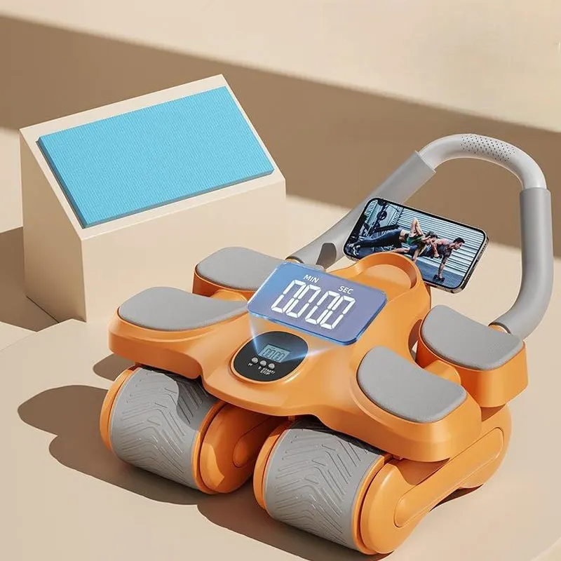 Equipo de Fitness de Cuatro Ruedas para Abdominales, Rueda de Fitness con Asas de Estabilidad para Ejercicios Abdominales en Casa