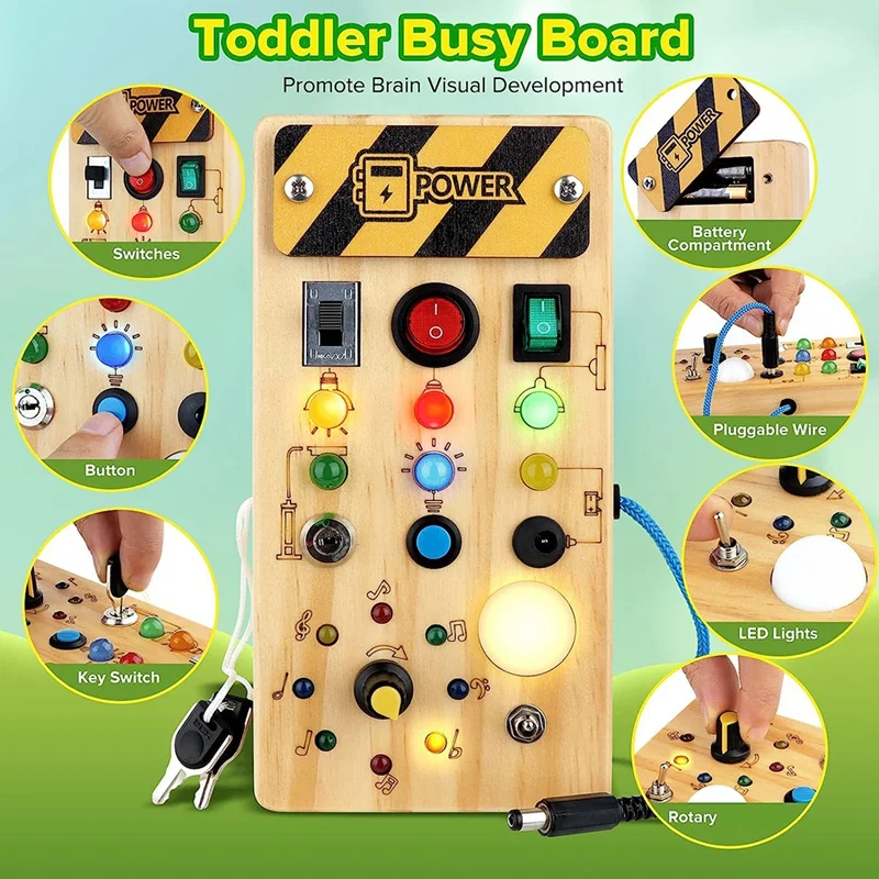 Toddler Busy Board Toys com Light Switch, Brinquedo para Atividade, Natal e Aniversário