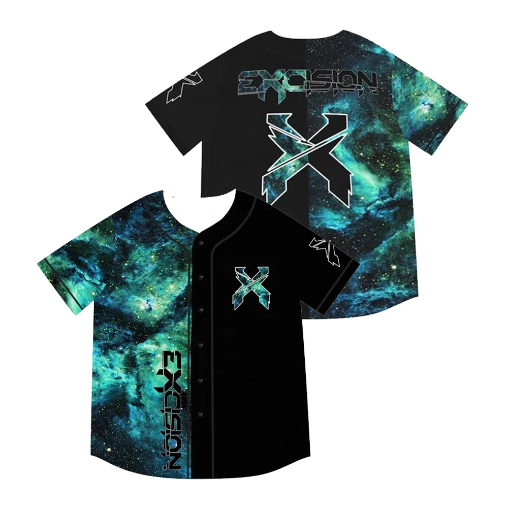 

EXCISION Baseball Jersey Nexus Tour 2024 V-Neck Short Sleeve Button-Down Shirts Men Women Streetwear Tops