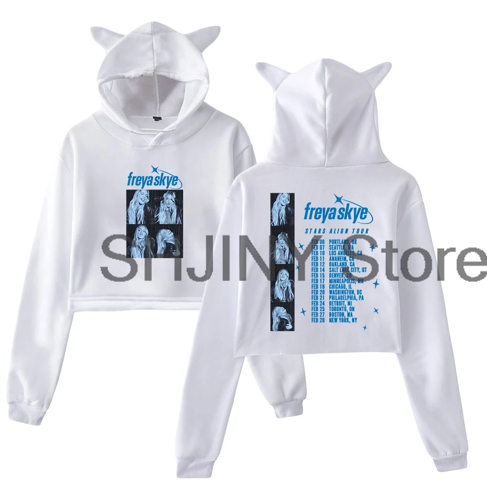 

Freya Skye Stars Align Tour 2026, толстовка с капюшоном, женские толстовки с кошачьими ушками, укороченный топ с длинными рукавами, женская одежда