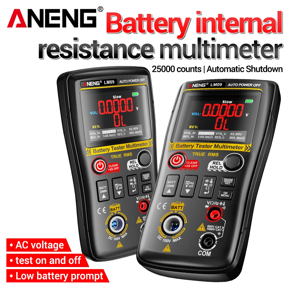 ANENG LM09 Digital Multimeter 25000 Counts 1000V DC 750V AC Battery Internal Resistance Reverse Color Screen Electrician Tool