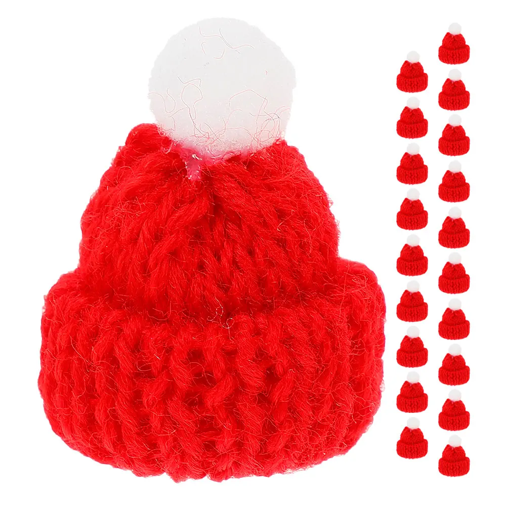 

20Pcs Christmas Mini Hats Red Knitted DIY Accessories Kit for Crafting Holiday Decorations Party Ornaments Christmas Mini Hats