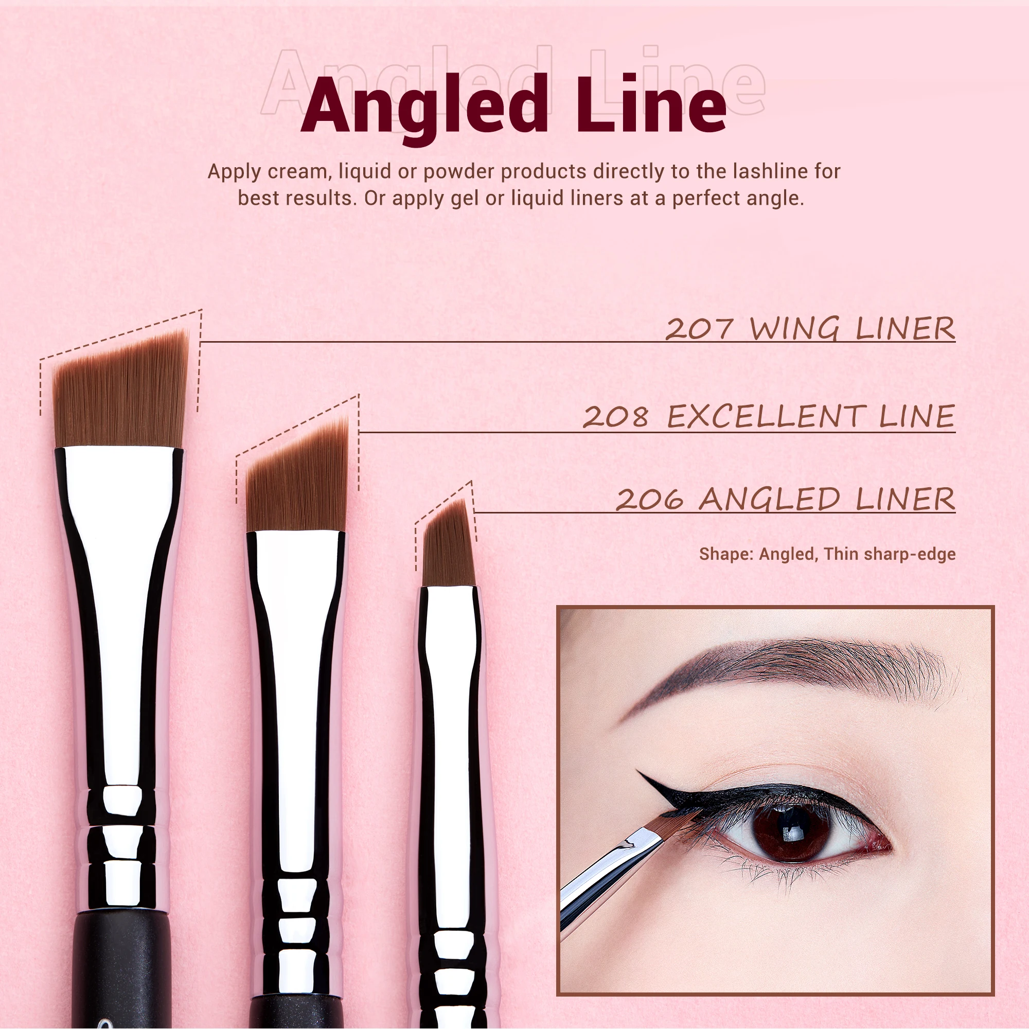 Jessup Eyeliner Brush Makeup Thin Bent Precision Angled Flat Definer Ultra Fine Pencil Precision Synthetic S151