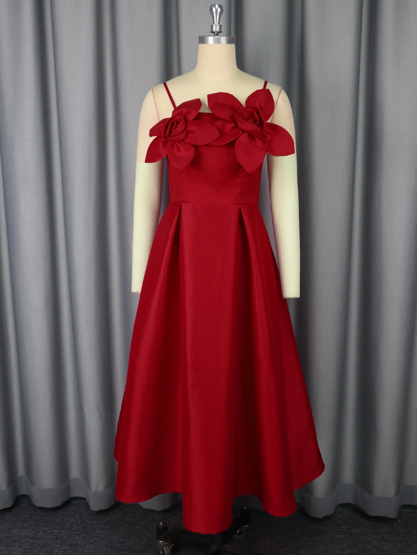 مثير الحمالات 3D زهرة حزب اللباس مأدبة العباءات عالية الخصر ألف خط أكمام الطيات عيد الميلاد امرأة فساتين السهرة