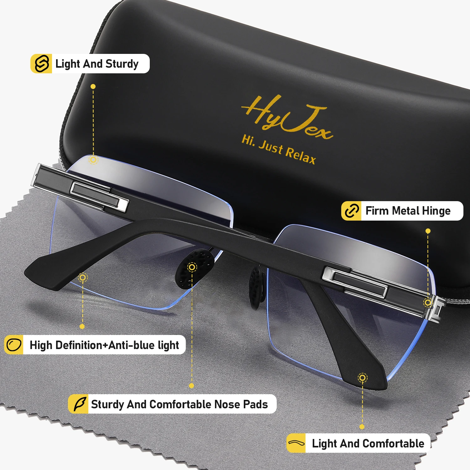 HyJex 1 Piece Unisex Elegant And Refined Geometric Plano Glasses Enhance One's Temperament Frameless Plano Glasses