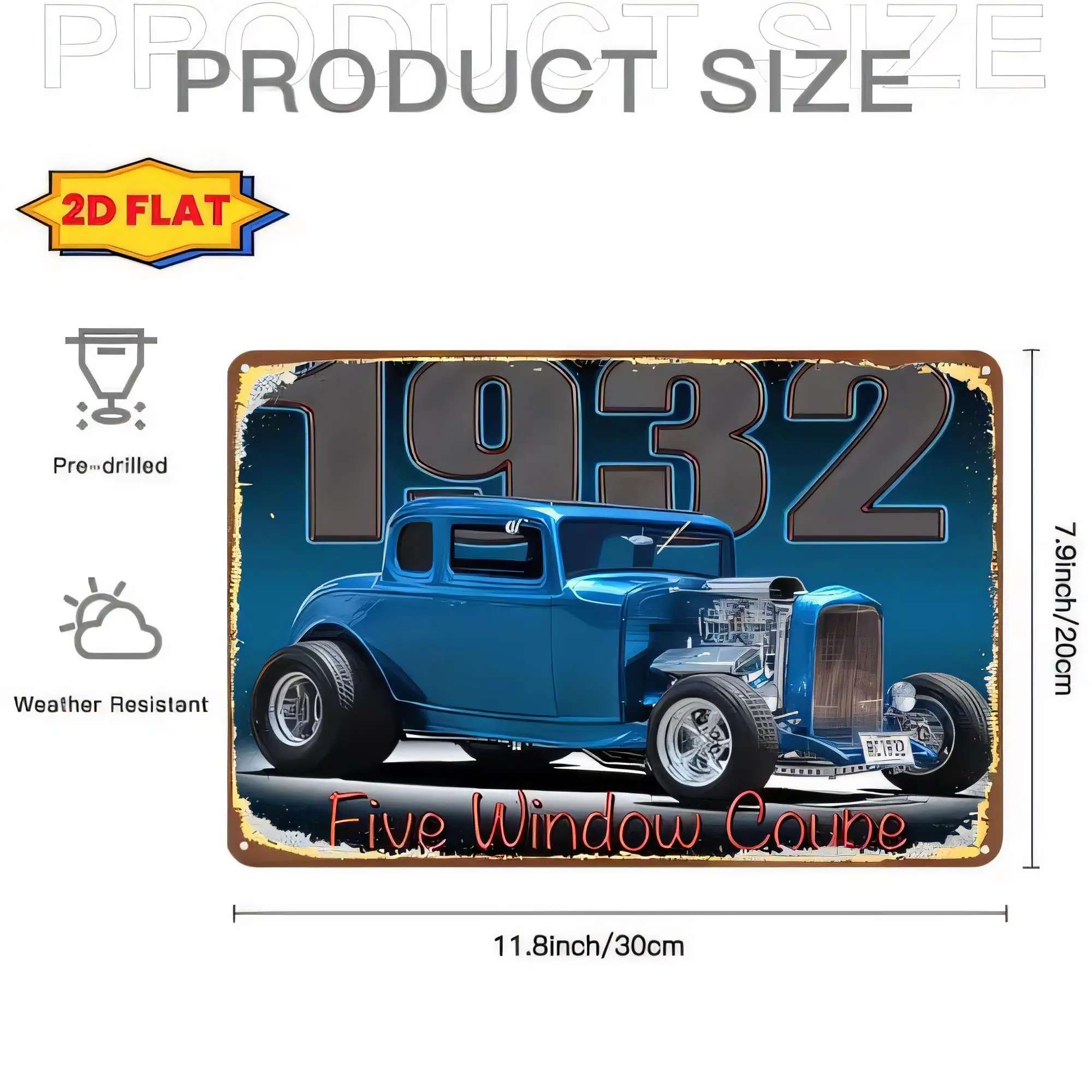 Tin Sign 1932 Hot Rod Car Metal Wall Decor Vintage License Plate Poster Retro Garage Artwork Pre Drilled for Home Bar Man Cave 3
