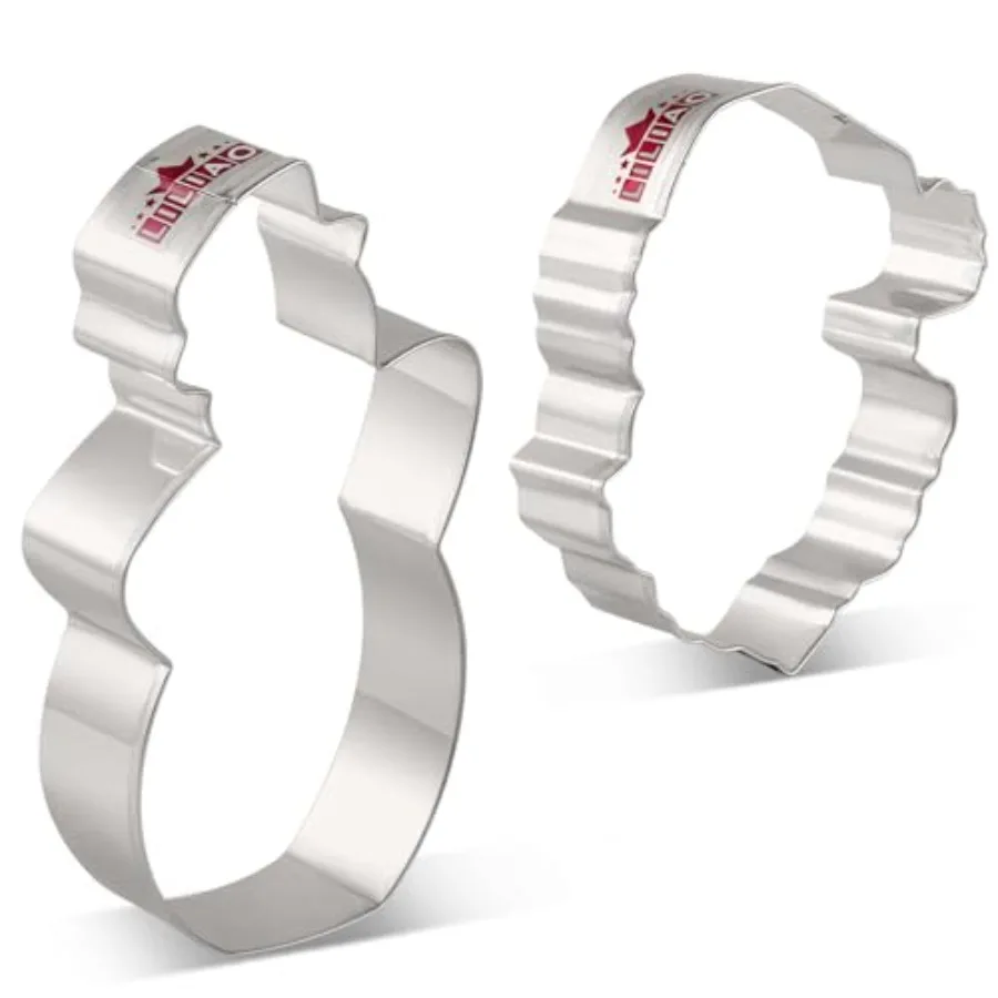 Juego de cortadores de galletas navideños de 2 piezas, muñeco de nieve, cara de Papá Noel, acero inoxidable, rojo y verde