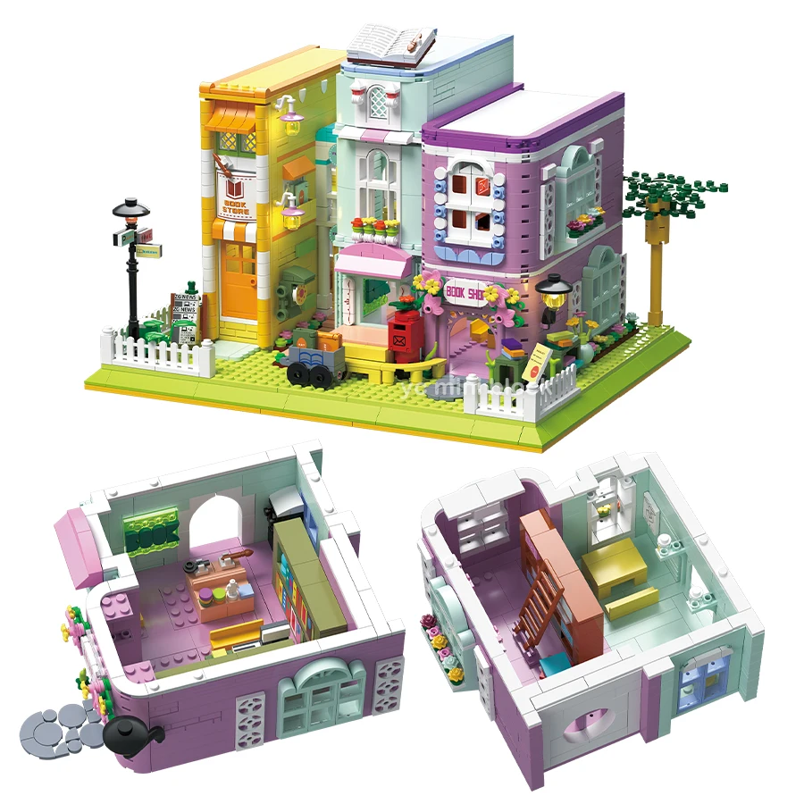 Creative Coffee Bookstore Cuban Hotel City Mini Architecture Street View With Lighting Assembly Puzzle Toys For Kids Girls Gifts