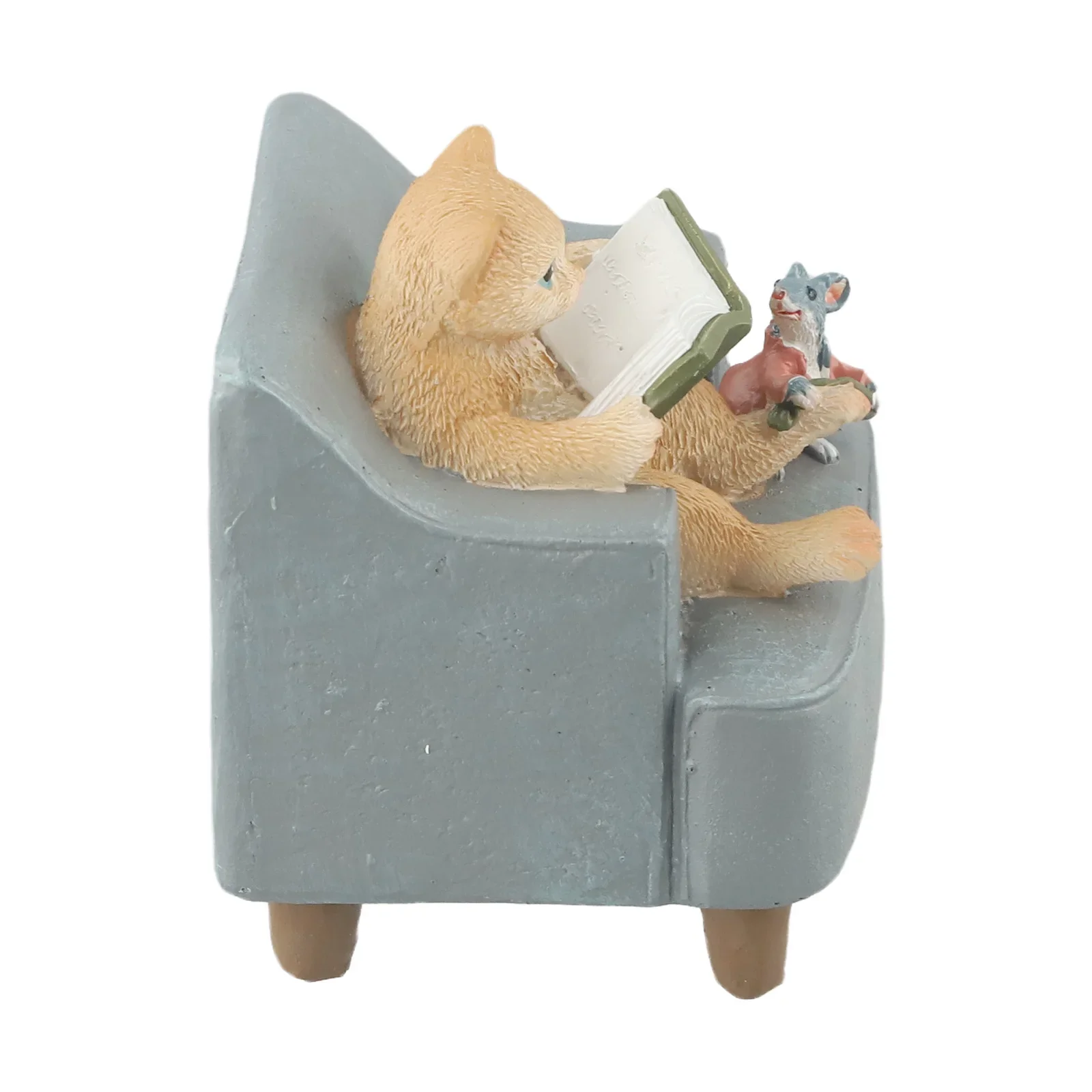 

Precise Craftsmanship Small Cat Reading Book with Intricate Mice Detail Elegant Home Decor Statue 2 5 x 3 Inch