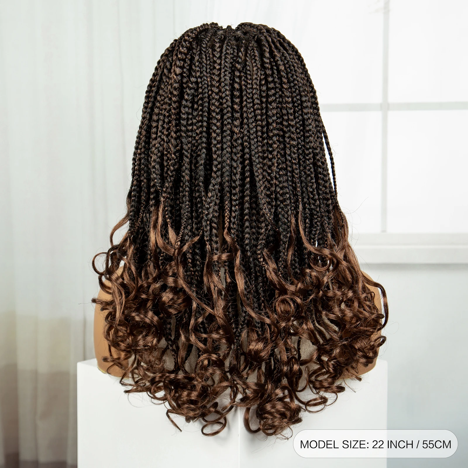 22 بوصة كامل الدانتيل شعر مستعار مضفر الاصطناعية Knotless صندوق شعر مستعار مضفر مع أطراف متموجة الظلام أومبير تجديل خصلات الشعر المستعار للمرأة السوداء #4