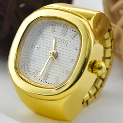Kiss Jewelry Square Clock Dial Quartz Watches Finger Rings Creative for Women Men Punk Mini Elastic Strap Alloy Watch Ring Gift