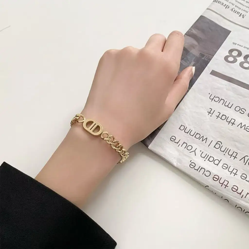 

Luxury 24K 9999 Pure Gold real gold Double D English Letter Bracelet Women's Boss Bracelet