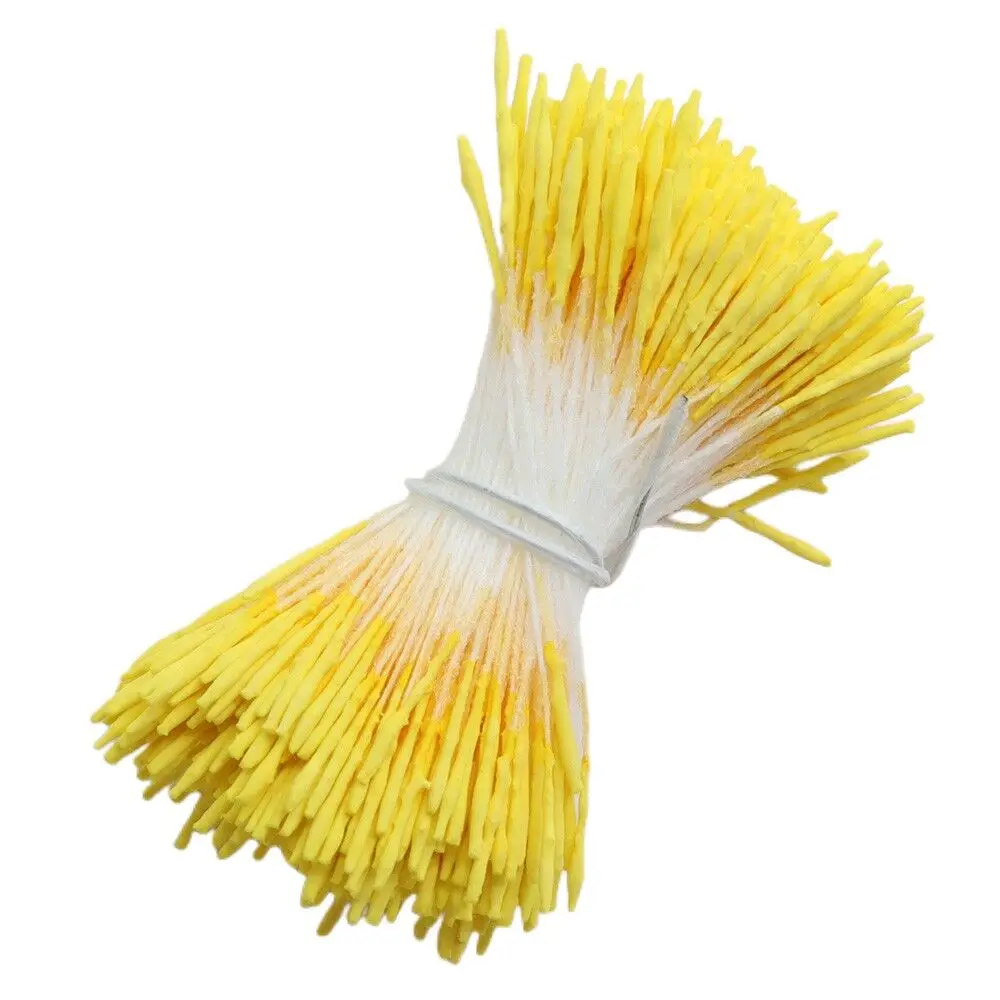 4000pcs/Lot 10 Bunches 400pcs/Bunch Yellow Long Stamens Double/Single Heads 1mm Artificial Flower Stamen DIY Cake Decoration