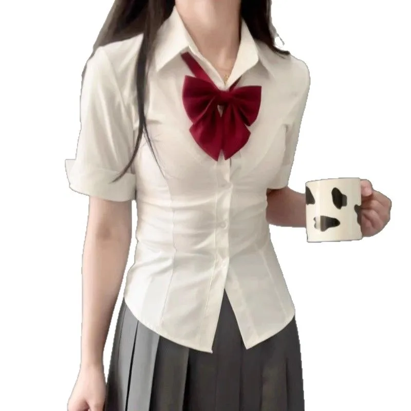 White Original JK Uniform Fitted Shirt Japanese-style Sweet and Spicy School Uniform Long-sleeved Slimming Top for Hot Girls