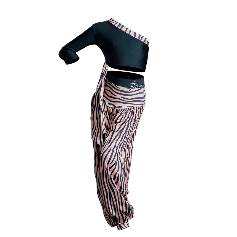 Children\'S Latin Dance Practice Clothes Slanted Shoulder Zebra Pattern Latin Dance Pants Girls\' Latin Performance Clothes SL4798