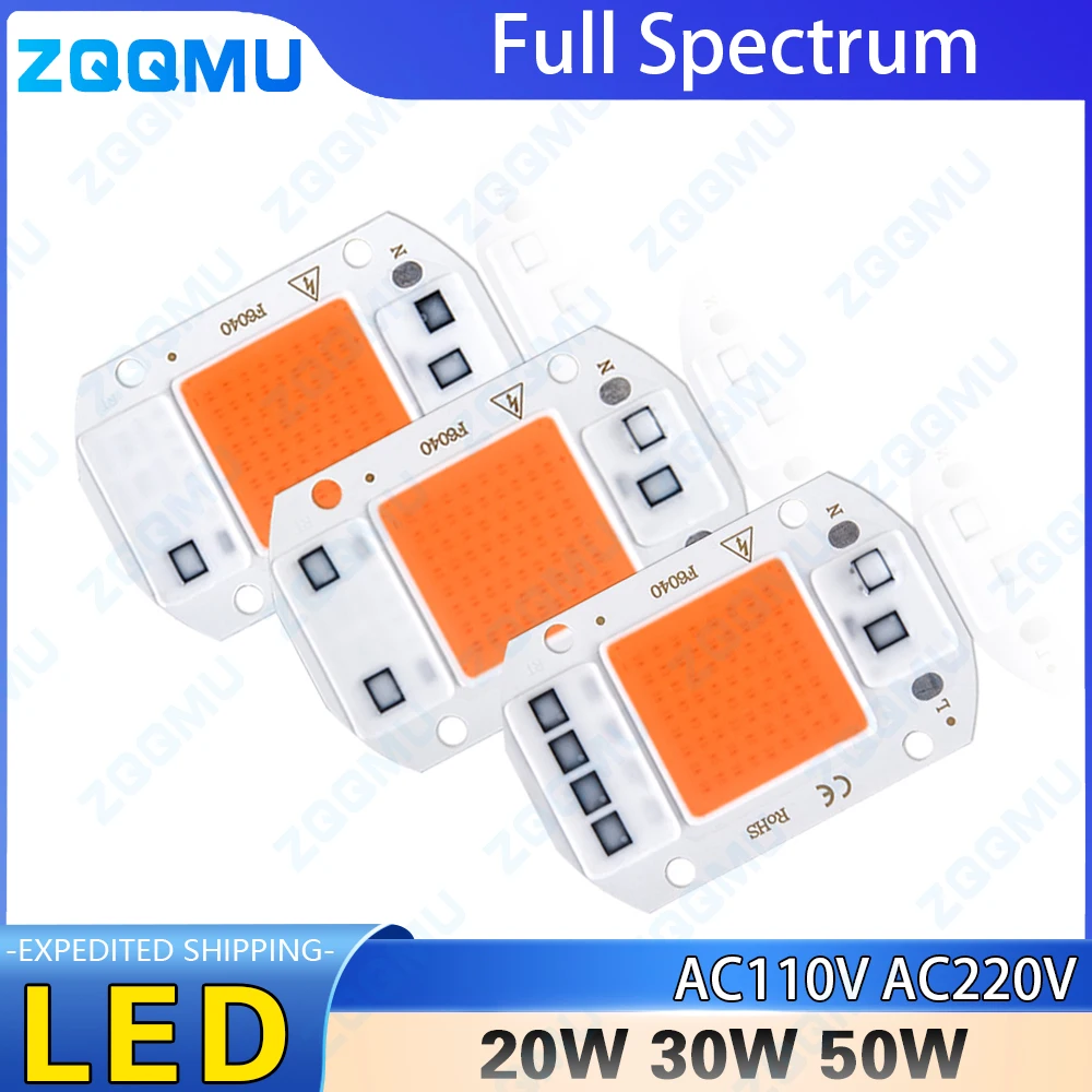 20W 30W 50W Driver-Free Linear High Voltage 220V COB Light Source 110V Full Spectrum Plant Growth LED Lamp Beads