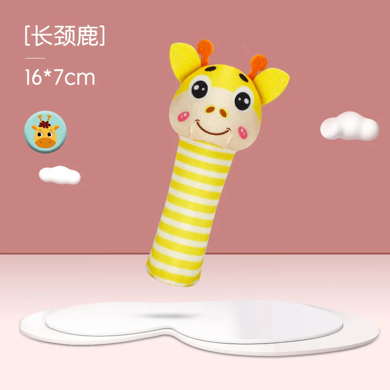 0-3 Years Infant Soothing Animal Shape Hand Puppet Toys Hand Grip BB Sticks Plush Handbells Exercise Hearing Washable BB Stick