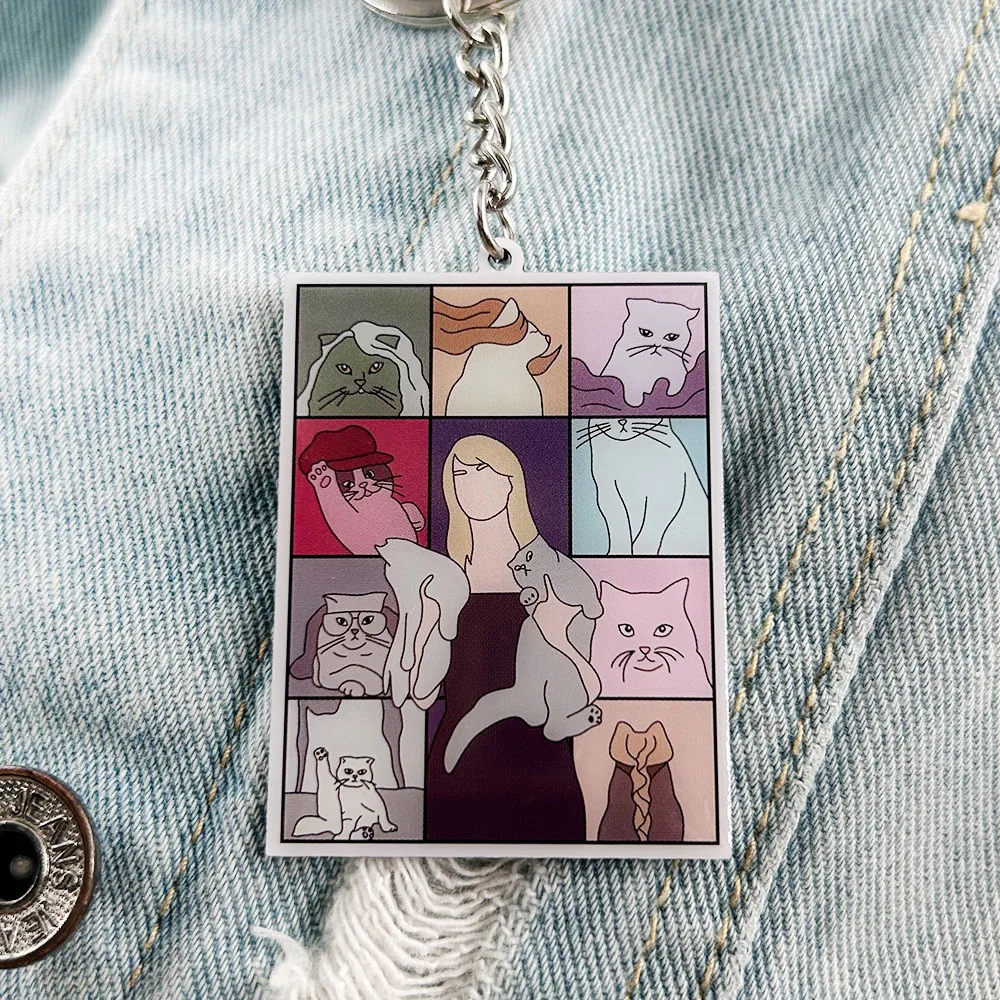 Eras Tour Cats Keychain Happy Eras Tour Day Keyring Singer Album Jewelry Music Pendant Fans Creative Gift