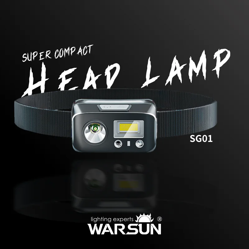 WARSUN SG01 Rechargeable LED Headlamp - 300Lm Lightweight Multi-Function Headlight with Motion Sensor, IPX3 Waterproof