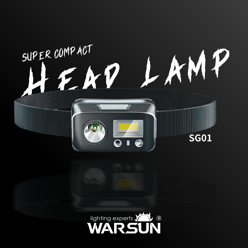  WARSUN SG01 Rechargeable LED Headlamp - 300Lm Lightweight Multi-Function Headlight with Motion Sensor, IPX3 Waterproof 