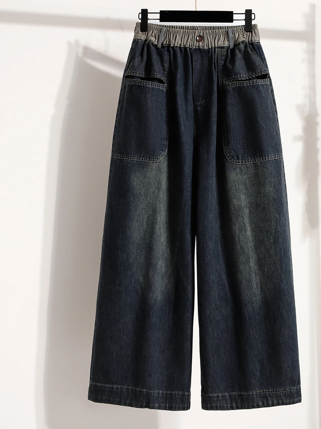Artístico cintura alta perna larga jeans feminino plus size calças casuais cor blo waed perna reta efeito de emagrecimento