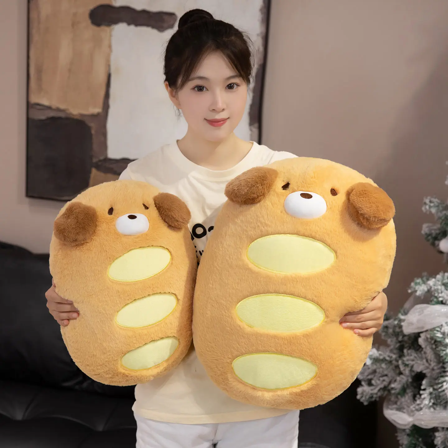30/40/50CM 귀여운 빵 모양의 개 플러시 베개 부드러운 박제 동물 쿠션 크리 에이 티브 빵 베개 장난감 좋은 선물