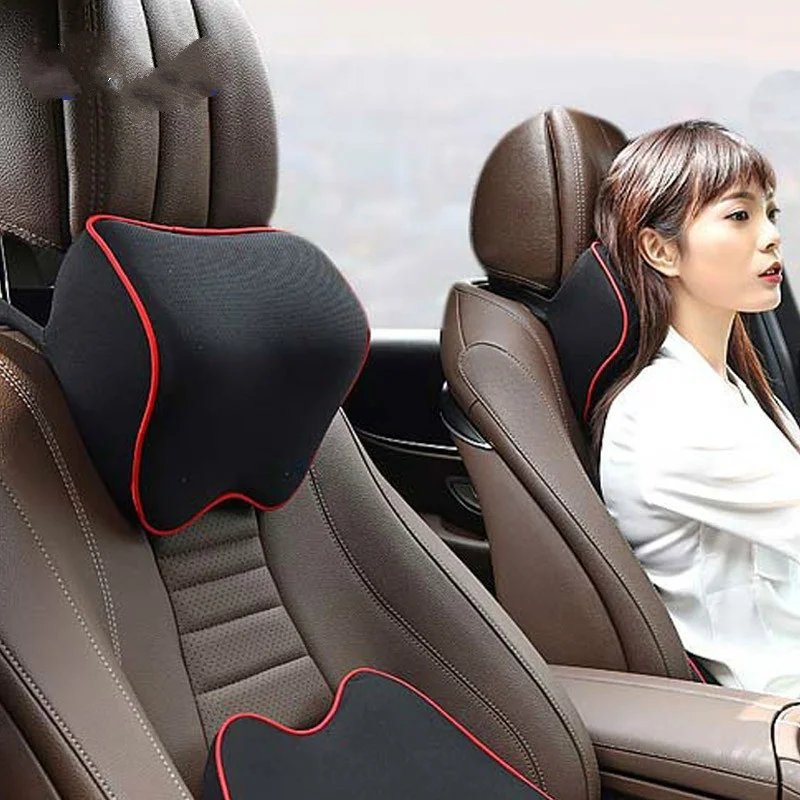 1Pcs PU Leather Knitted Car Pillows Headrest Neck Rest Cushion Support Seat Accessories Auto Black Safety Pillow Universal Decor